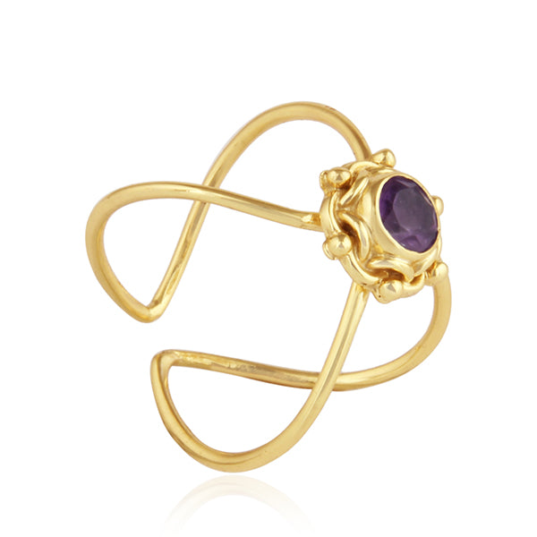 Natural Amethyst Gemstone Gold Plated 92.5 Silver Designer Rings