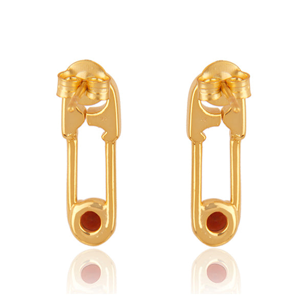 18k Gold Plated Sterling Silver Garnet Gemstone Pin Design Earrings