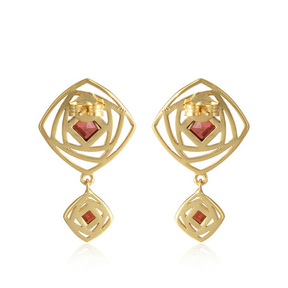 Dangle Design 18k Gold Plated Silver Garnet Gemstone Earrings