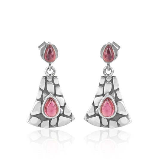 Pink Tourmaline Oxidized Silver Handmade Statement Earrings