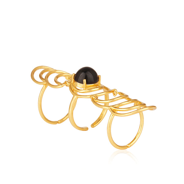 Black Onyx Gemstone Gold Plated Sterling Silver Designer Knuckle Rings