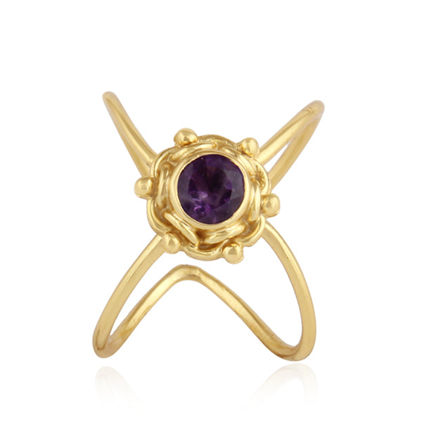 Natural Amethyst Gemstone Gold Plated 92.5 Silver Designer Rings