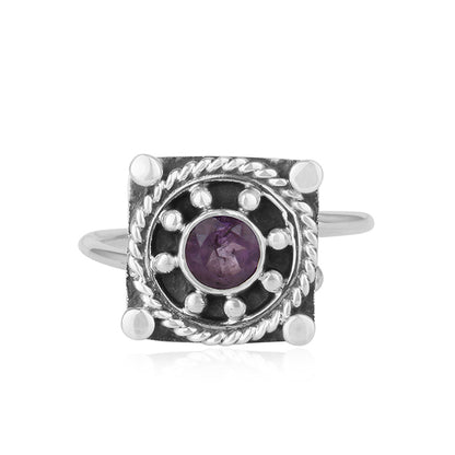 Vintage Design Oxidized 925 Silver Natural Amethyst Gemstone Rings